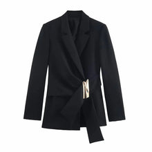 Load image into Gallery viewer, Women Suit Pants Two-Piece Set Buckle Decoration Long Sleeve Blazer Coat + Straight-Leg Pants 2 Pieces Sets Chic Woman Outfits
