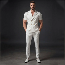 Load image into Gallery viewer, Men's Leisure White Short Sleeve 2 Pieces Double Breasted Blazer Set
