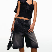 Load image into Gallery viewer, Women's Loose Denim  High Waist Wide Five Quarter Short
