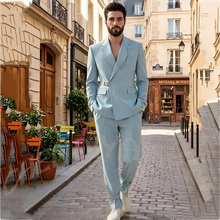 Load image into Gallery viewer, Blue Notched LapelTwo Pieces Blazer Pants Set
