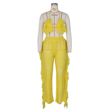 Load image into Gallery viewer, Sexy Two Piece Pant Sets Women Hollow Out Trousers Matching Sets Strapless Tassels Hole Pencil Pants Suits High Street Summer
