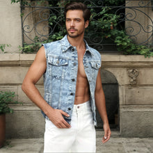 Load image into Gallery viewer, Jackets For Man Coat Spring New Denim Vest Trend Single Row Buttons Sleeveless Mens Waistcoat Outerwear
