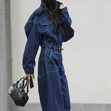 Load image into Gallery viewer, Jumpsuits Women Autumn Spring Fashion New Safari Style Loose Long Sleeve Denim Jumpsuits Office Lady
