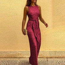 Load image into Gallery viewer, Women Jumpsuits Sexy Backless Sequins Elegant O Neck Sleeveless Lace Up Casual Rompers Glitter Party Clubwear Costume for Female
