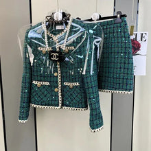 Load image into Gallery viewer, Women Elegant Vintage Tweed Fragrant Top And Skirt Two Piece
