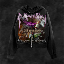 画像をギャラリービューアに読み込む, Y2K  Gothic Letter Print Zip-Up Hoodie
