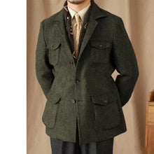 Load image into Gallery viewer, Men's Suits Vintage Herringbone Tweed Blazer British Wool Blend Double Breasted Lightweight Casual Sport Coat Formal Jacket
