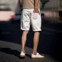Load image into Gallery viewer, Men's Fashion Denim Shorts Summer Ripped Casual Denim Knee Length Solid Jeans Shorts White Classic Jeans Shorts Y2k Streetwear
