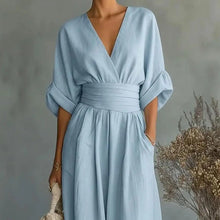 Load image into Gallery viewer, Women's Jumpsuit Fashion High Waist V-neck Casual Jumpsuits Sexy Solid Color Office Wide Leg Trousers Overalls Vacation Outfit
