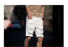 Load image into Gallery viewer, Men's Fashion Denim Shorts Summer Ripped Casual Denim Knee Length Solid Jeans Shorts White Classic Jeans Shorts Y2k Streetwear

