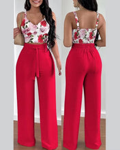 Cargar imagen en el visor de la galería, 2 Piece  V-Neck Strap Shirred Slim Crop Top &amp; Lace-up Wide Leg Pants Sets

