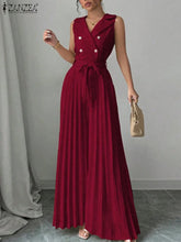 Load image into Gallery viewer, Fashion Women Jumpsuits 2026 ZANZEA Summer Rompers Elegant Wide Leg Work OL Overalls V Neck Sleeveless Pleated Playsuit Trousers

