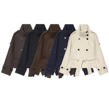 Load image into Gallery viewer, Women's  Double Breasted Lace Up Stand Collar Belt Decoration Jacket

