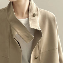 Load image into Gallery viewer, Standing Collar Short Hem Drawstring Trench Coat
