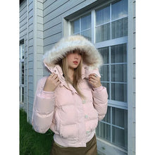 Load image into Gallery viewer, Women Single Breasted Hooded Cotton  Parkas Jacket
