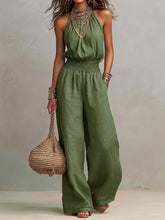 Load image into Gallery viewer, Solid Color Casual Jumpsuit Summer Simple Fashion Commuting Style Sleeveless Halterneck Mid-waist Backless Wide-leg Jumpsuit
