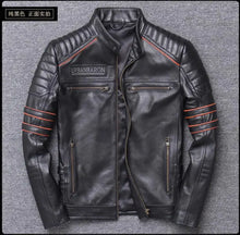 Load image into Gallery viewer, Skull Cowhide.Black Slim Genuine Leather Jacket
