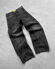 Load image into Gallery viewer, Distressed Retro Black Pants Embroidery Harajuku Gothic Wide Leg Jeans
