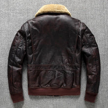 Load image into Gallery viewer, Air Force Flight Jacket Fur Collar Genuine Top Layer Cow Leather Jacket Men Brown Cowhide Men's Winter Military G1 Jacket 6XL
