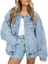 Load image into Gallery viewer, Women's  Denim Long Sleeve Oversized Button Jacket
