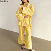 Load image into Gallery viewer, Women's Two-piece Set  Autumn New Striped Long-sleeved Loose Lace-up Top High-waisted Trousers Fashion Casual Suit for Women
