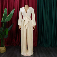 Load image into Gallery viewer, Elegant Pleated Jumpsuits &amp; Rompers Full Sleeve V Neck High Waisted Fashion Ladies Birthday Party Dinner Outfits Overalls Cloth
