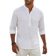 Load image into Gallery viewer, New Cotton Linen Shirts for Men Luxury Henley Casual T-Shirts Beach Long Sleeve Shirts Hawaiian Summer Shirt Gym Man for Work
