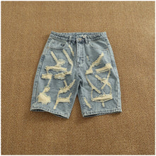 Load image into Gallery viewer, Ripped hole plankton handsome high street trend denim shorts men summer everything to do old washed pants five quarter pants
