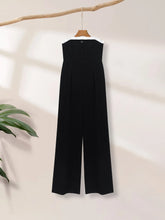Load image into Gallery viewer, Women Black Strapless White Ruffle Trim Wide Leg  Jumpsuit
