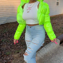 Load image into Gallery viewer, Puffer Long Sleeve Zip Up Crop Bubble Down Shiny Quilted Jacket
