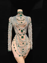 Load image into Gallery viewer, Luxurious Mini Dress Women Transparent Rhinestones Bodycon Singer Bar Club Shiny Short Dress Celebrity Party Evening Stage Costu
