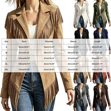 Load image into Gallery viewer, Women Faux Suede Fringe Slim Fit Turn Down Collar Long Sleeve Jacket

