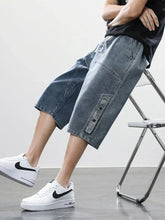 Load image into Gallery viewer, 8XL Summer Men's Jeans Denim Breeches Calf-Length Casual Shorts Washed Cotton Drawstring Straight Capris Pants Big Size

