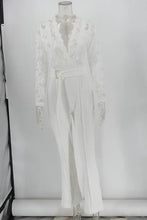 Load image into Gallery viewer, Woman Lace Stitching Long Sleeve V-neck Wide Leg Pants With Belt Lady Jumpsuit
