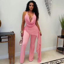 Load image into Gallery viewer, Sexy Chiffon Jumpsuits Women Backless Halter Club Party Summer Rompers Bodycon Fashion Sleeveless V Neck Overalls Beach Vacation
