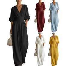 Load image into Gallery viewer, Women's Jumpsuit Fashion High Waist V-neck Casual Jumpsuits Sexy Solid Color Office Wide Leg Trousers Overalls Vacation Outfit
