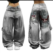 Load image into Gallery viewer, American Street Fashion Trend Gothic Print Loose Jeans Men Harajuku Y2K New Hip Hop Joker Oversized Wide-leg Pants Unisex Jeans
