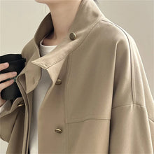 Load image into Gallery viewer, Standing Collar Short Hem Drawstring Trench Coat

