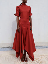 Load image into Gallery viewer, TWOTWINSTYLE Solid Two Piece Sets for Women Stand Collar Short Sleeve Top High Waist Split A Line Skirt Casual Set Female New
