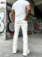 Load image into Gallery viewer, Men's White Denim  Stacked Ripped Slim Flared Jeans
