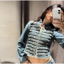 Load image into Gallery viewer, Y2K Style Denim Jacket Shorts Set Women's Stand Collar Button Long Sleeve Coats Low Waist Mini Short 2026 Summer New Lady Outfit
