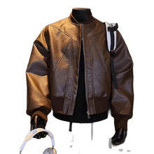 Load image into Gallery viewer, Men Coats Faux Leather Jackets Turn Down Collar Pu Coat
