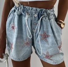 Load image into Gallery viewer, Denim Shorts for Women Streetwear Fashionable and Casual Rhinestone Versatile Y2k Cowboy Half Pants for Female Summer 2024 New
