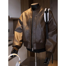 Load image into Gallery viewer, Men Coats Faux Leather Jackets Turn Down Collar Pu Coat
