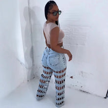 Load image into Gallery viewer, Hollow Out Straight Leg High Waist Mom Pants
