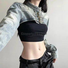 Load image into Gallery viewer, Women  Denim Y2K Aesthetic Vintage Sexy Crop Top Jacket
