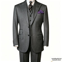 Load image into Gallery viewer, Men's Striped Suits Set 3-piece Single Breasted Jacket Pants Vest Business Vintage Blazer Suit Formal Suitable For All Seasons
