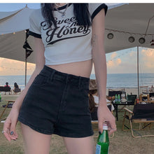 Load image into Gallery viewer, Black White Elegant Slim Denim Shorts
