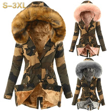Load image into Gallery viewer, New Autumn and Winter Women's Cotton Clothes Fur Collar Drawstring Camouflage Jacket Warm Cotton-padded Clothes Women
