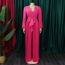 Load image into Gallery viewer, Elegant Pleated Jumpsuits &amp; Rompers Full Sleeve V Neck High Waisted Fashion Ladies Birthday Party Dinner Outfits Overalls Cloth
